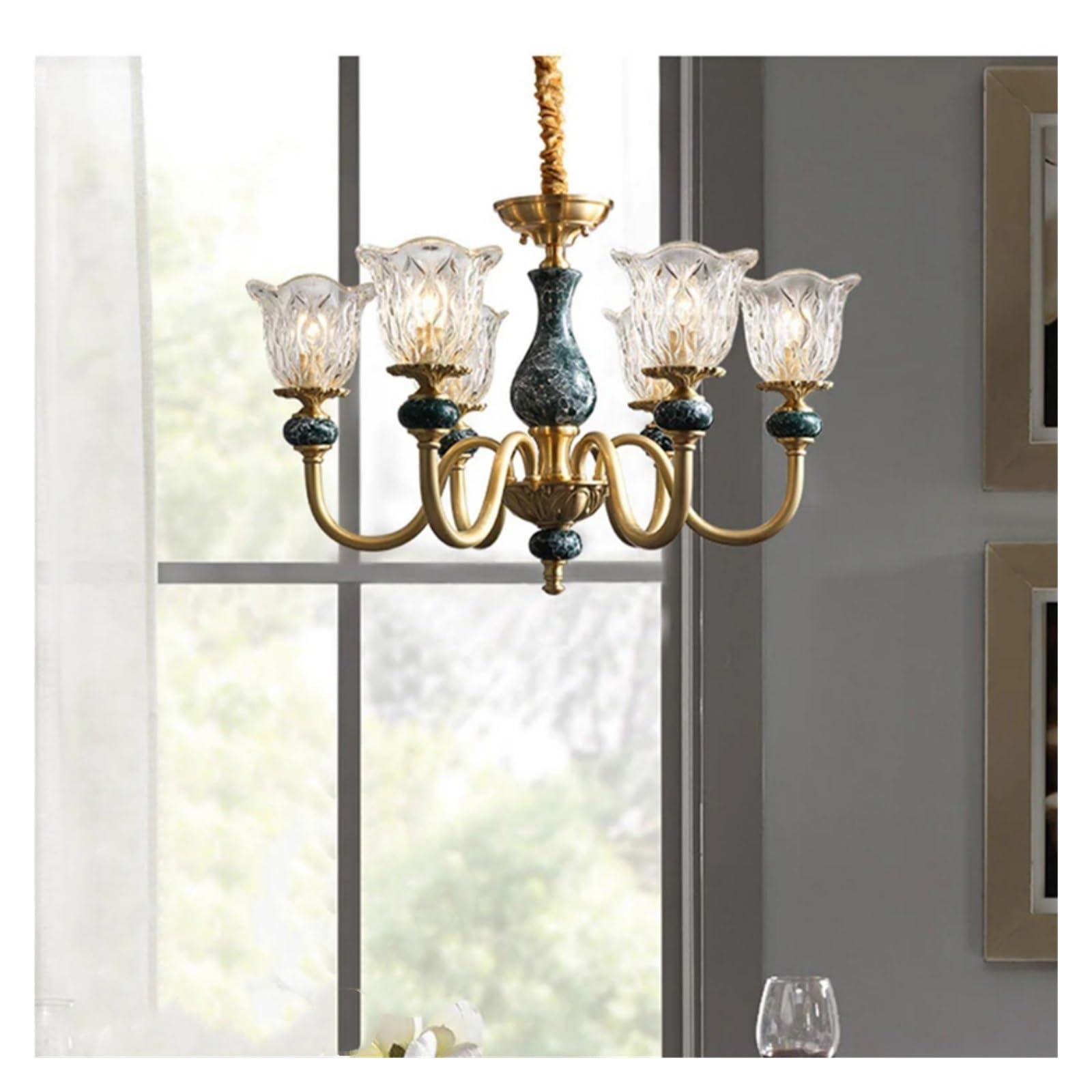 ASerZenith Copper Marble Glass Chandelier For Living Room Bedroom Study Dining Room Kitchen Villa Decorate Modern Luxury Lamp Pendant Light(Cold Light-6 Head)
