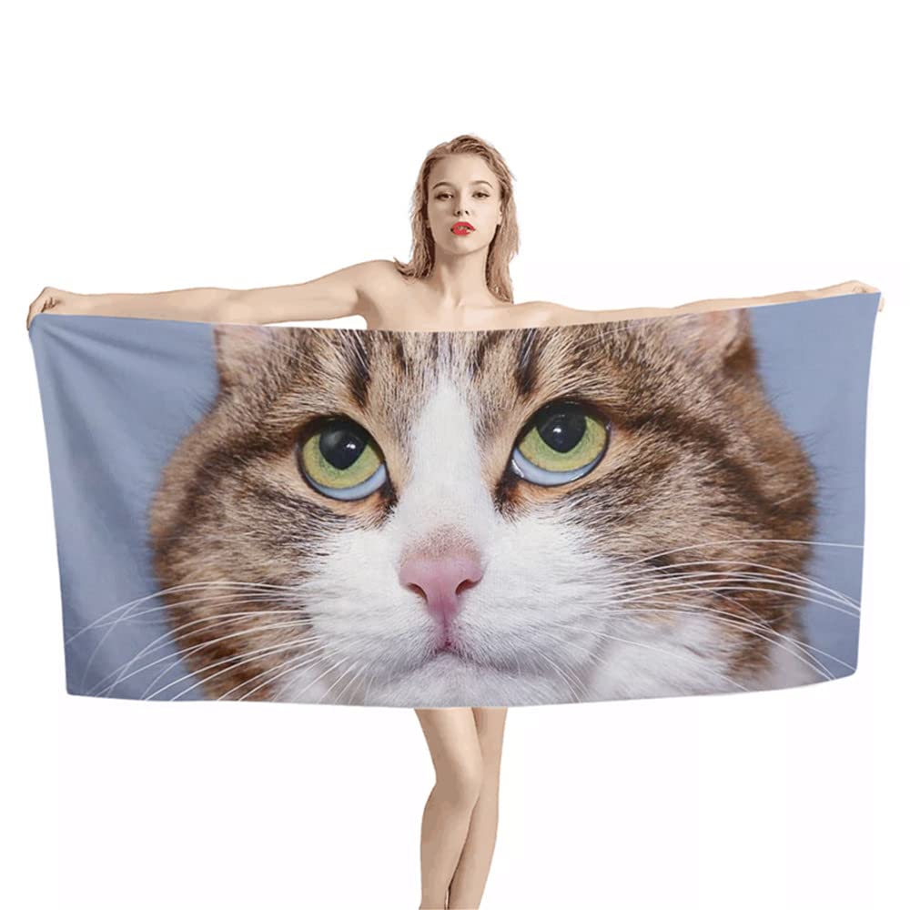 Serviette De Plage 3D Chat 90x180 Cm Microfibre - Séchage Rapide, Légère, Pour Piscine, Spa, Voyage, Camping
