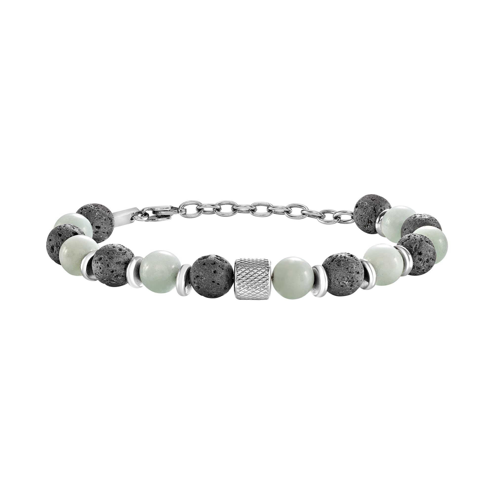 Breil, Collezione Fusion, Bracciale Uomo, con Sfere in Pietre Naturali ed Elementi in Acciaio Lavorato, Chiusura a Moschettone, Lunghezza Regolabile fino a 22 cm, Idea Regalo Uomo