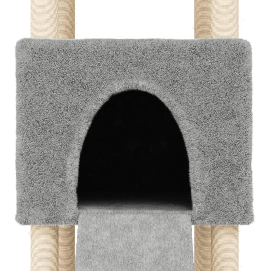Árbol rascador de 153 cm con cueva, color gris claro | Torre para gatos de varios pisos con cueva, hueco para tumbarse y rampa de juego para el salón, estable y versátil.