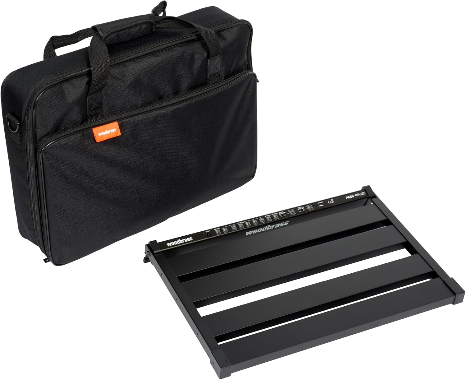 Woodbrass PB50-POWER - Pedalboard con funda de transporte acolchada, solución robusta y versátil para 10 pedales de efectos de guitarra y bajo: perfecto para el hogar, repetición y escena