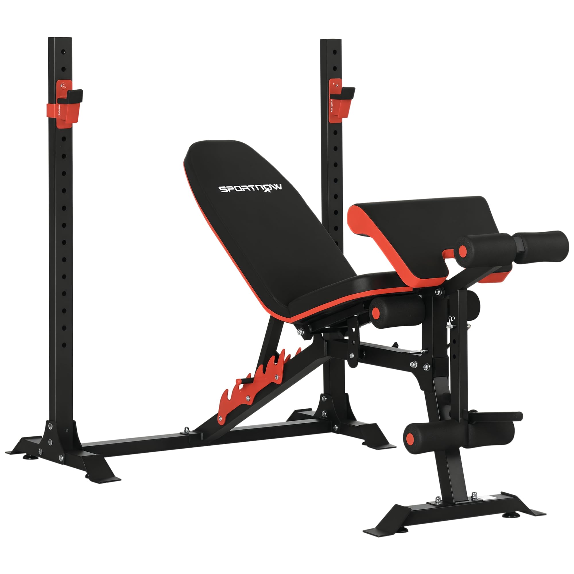 SPORTNOW Banco de Musculación Multifuncional Banco de Pesas Musculación con Respaldo y Soporte de Barras Ajustables Carga 150 kg para Entrenamiento Piernas Abdominal Pecho y Brazos Negro