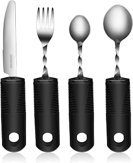 iplusmile 4Pcs Adaptive Utensils for Elderly, Easy Grip Built Up Bendable Fork Spoon Tableware, Eating Feeding Cutlery Handicap Accessories for Disabled Hand Tremors People