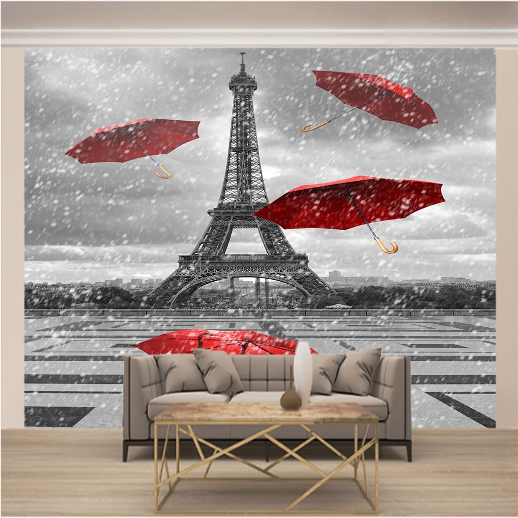 Papier peint intissé pour agrandir un salon avec un décor Tour Eiffel 3D