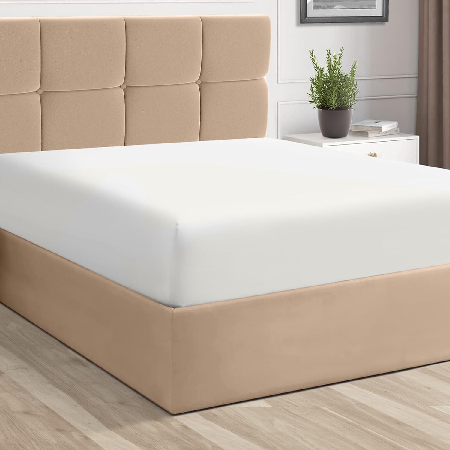 Pizuna Pure 100% Cotton Twin Fitted Sheet Off White, Luxurious 400 Thread Count Long Staple Cotton Sateen 15" Deep Pocket Twin Sheets (Combed Cotton Fitted Sheet -1PC)