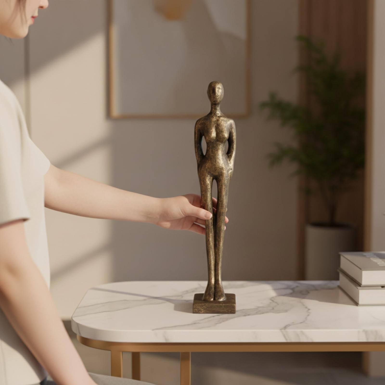 Qianly Escultura Figura Humana Minimalista | Artística, Escultura con Base Rectangular, para Oficina, Plateado, 39CM