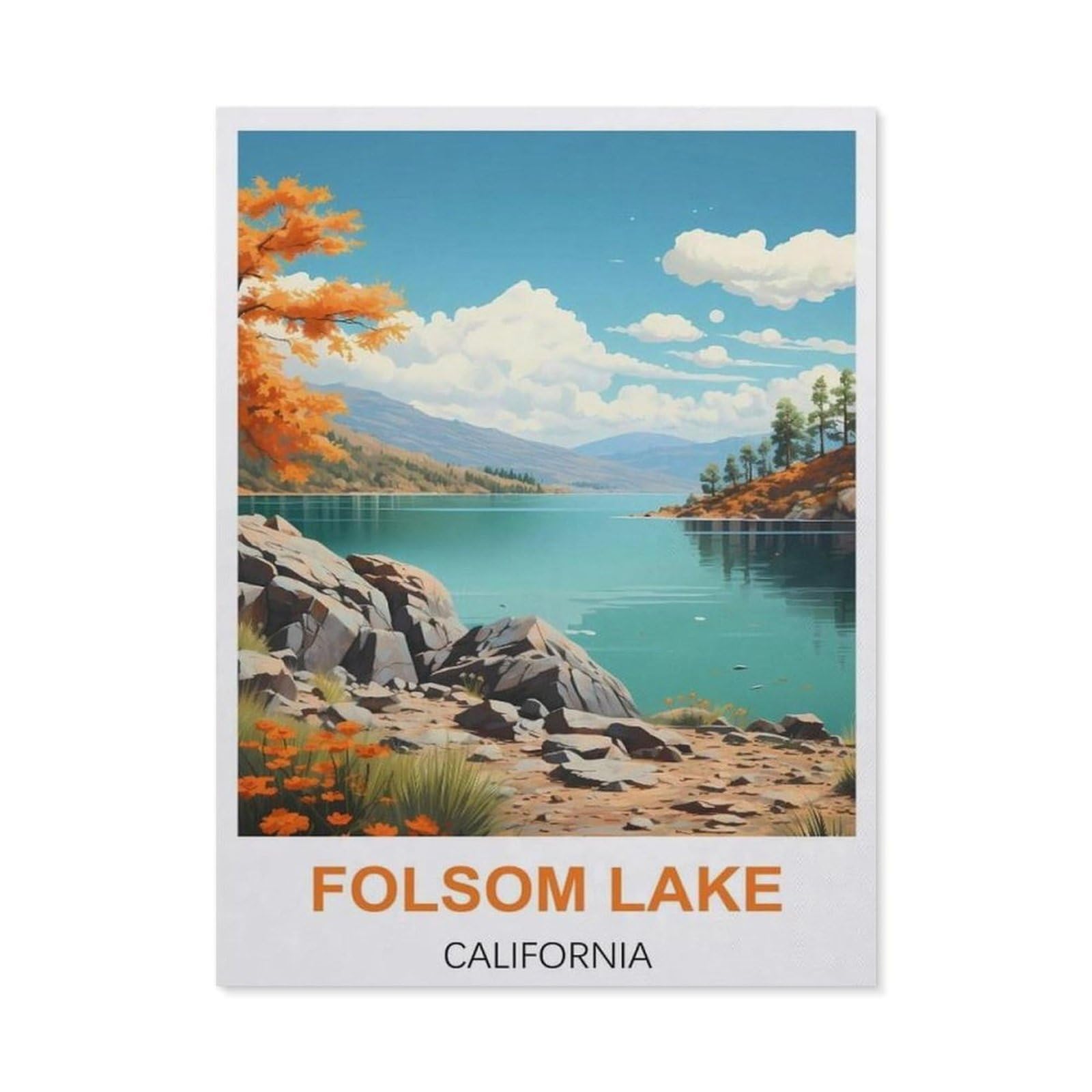 Jigsaw Puzzle 1000 Pieces for Adults，Folsom Lake California Vintage Travel Posters，Large Puzzle Game Artwork for Adults Teens（38x26cm）-CA58