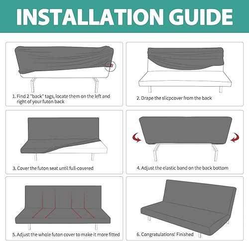 Miniatura 9 de ele ELEOPTION Funda elástica para sofá cama sin brazos, fundas de cojín plegables para sofá, fundas de futón de tamaño completo, fundas protectoras