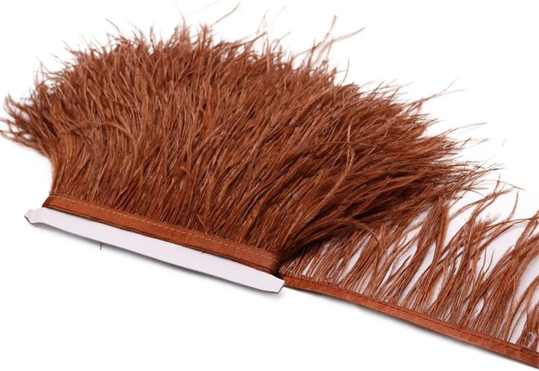 10-15cm Ostrich Feather Trim Plumes On Ribbon Wedding Dress Sewing Accessories Decorative Feathers for Crafts Red Coffee