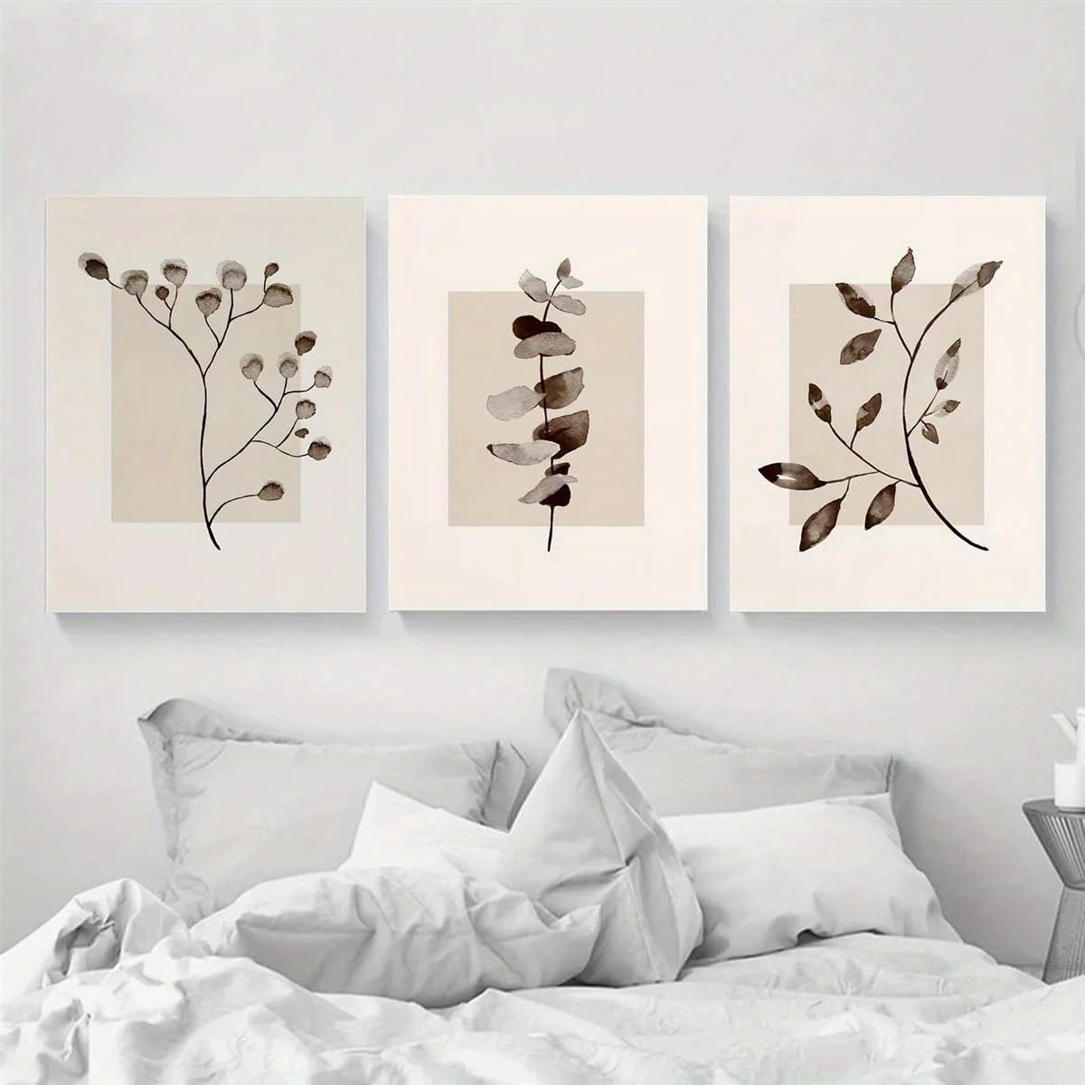 GOSRD Botanical Prints, Beige Brown Wall Art Neutral Paintings Canvas Posters Decor(40x55cm-3Pcs)