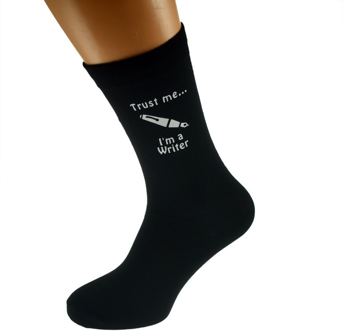 MC GiftsTrust me I'm a Writer & Fountain Pen Image Design Mens Black Cotton Rich Socks