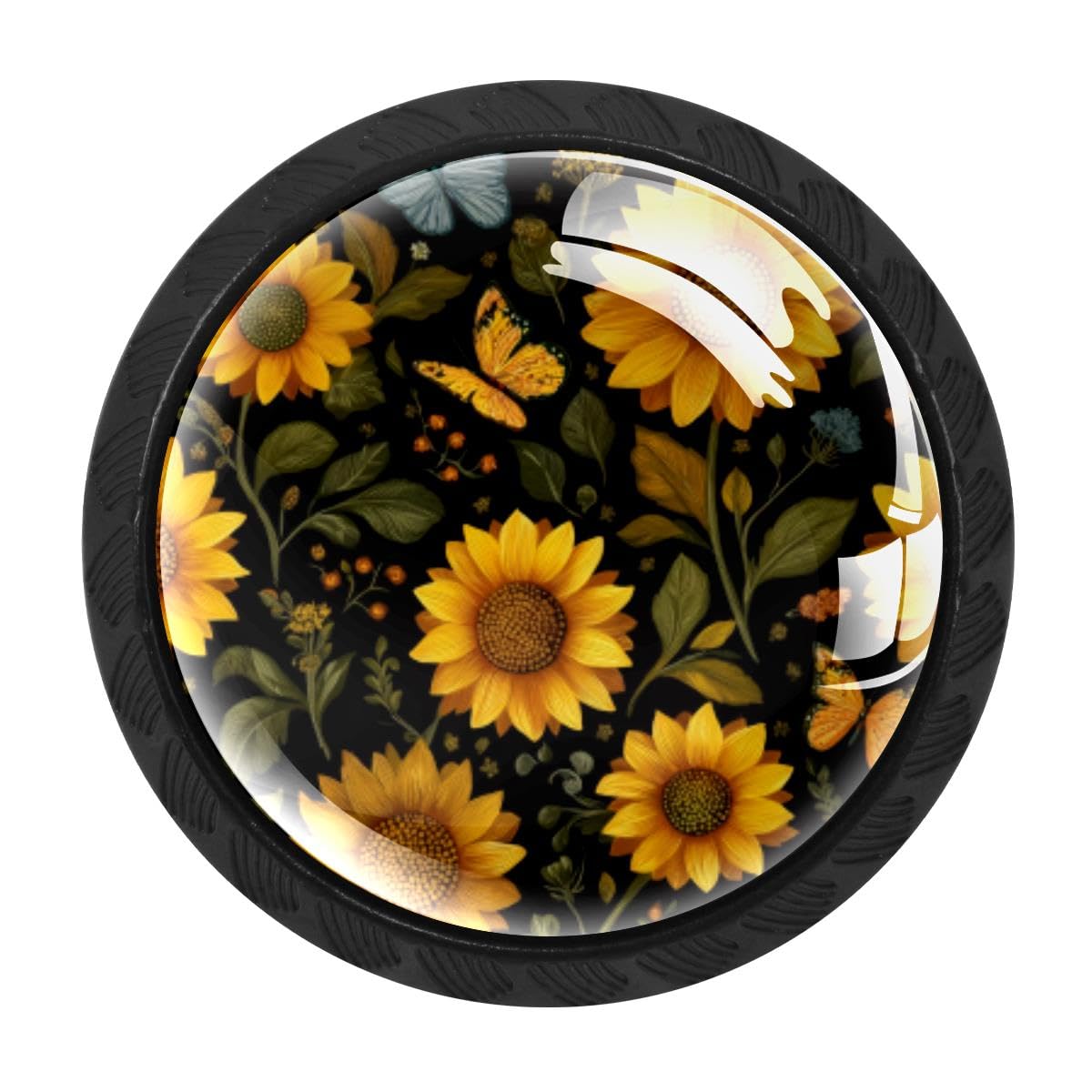 4 PCS Cabinet Knobs, Sunflower Butterflies Drawer Knobs Dresser Handles