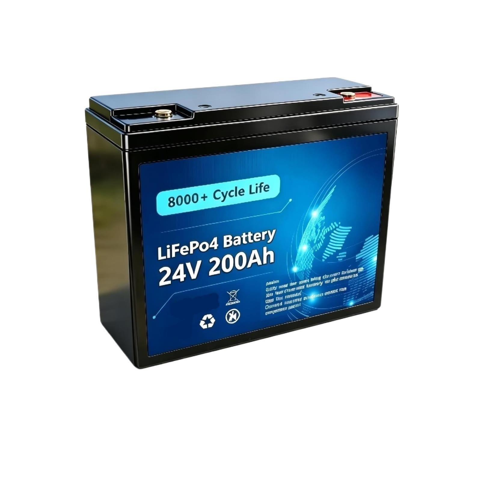 Batería LiFePO4 de 24 V y 200 Ah, Grado 8000+, ciclos Profundos