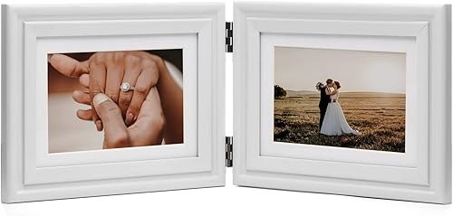 WISADD Portarretratos verticales y horizontales de 4 x 6 pulgadas, marcos de fotos plegables de madera con doble bisagra con frente de vidrio real