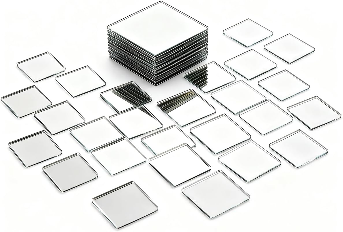 Small Acrylic Square Mirrors 35Pcs Self Adhesive Mini Size Adhesive Mini Mirror, Tiny Mirror Tiles for Crafts and DIY Projects Supplies Home Wall Tables Kitchen Bathroom Decoration (Square, 4inch)