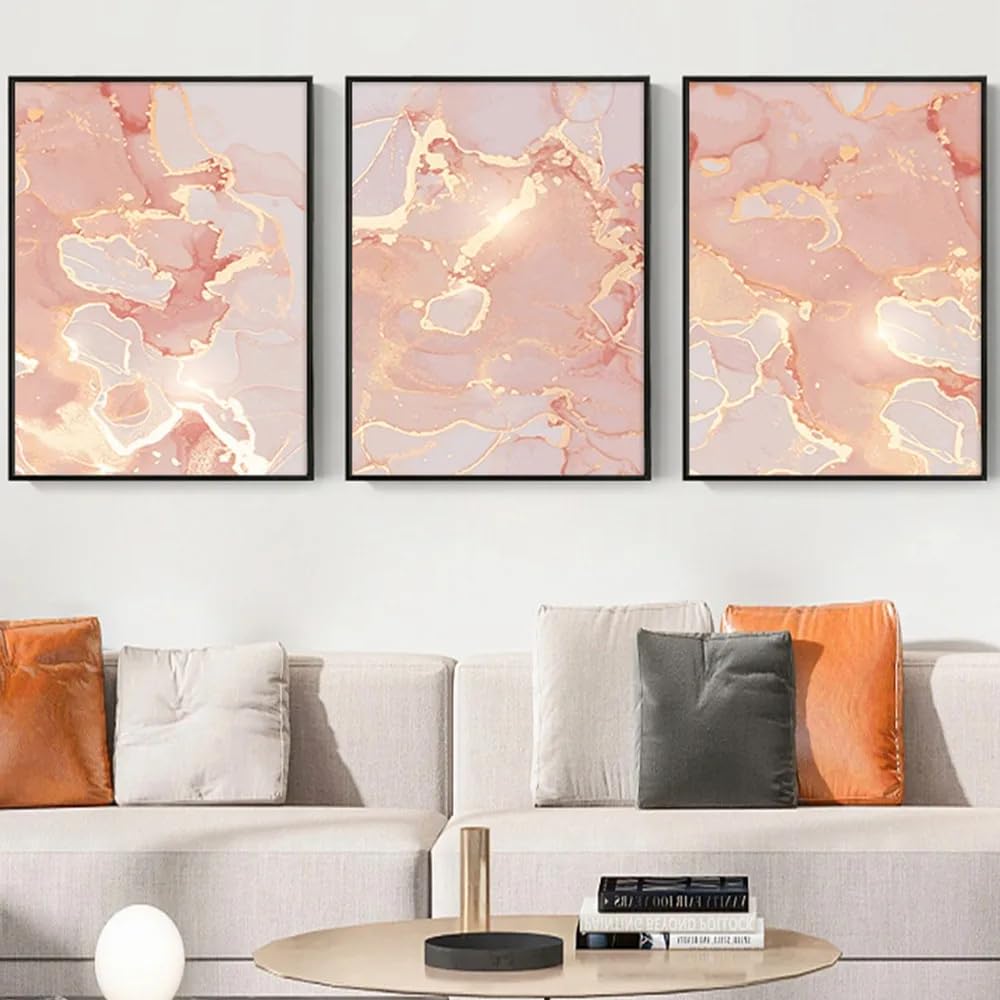 CLJKDX Modern Golden Marble Canvas Art Poster Abstract Pink and Gold Print Wall Painting for Bedroom Living Room Kitchen Office Decoration-40 * 60cm*3PCS (No Frame)