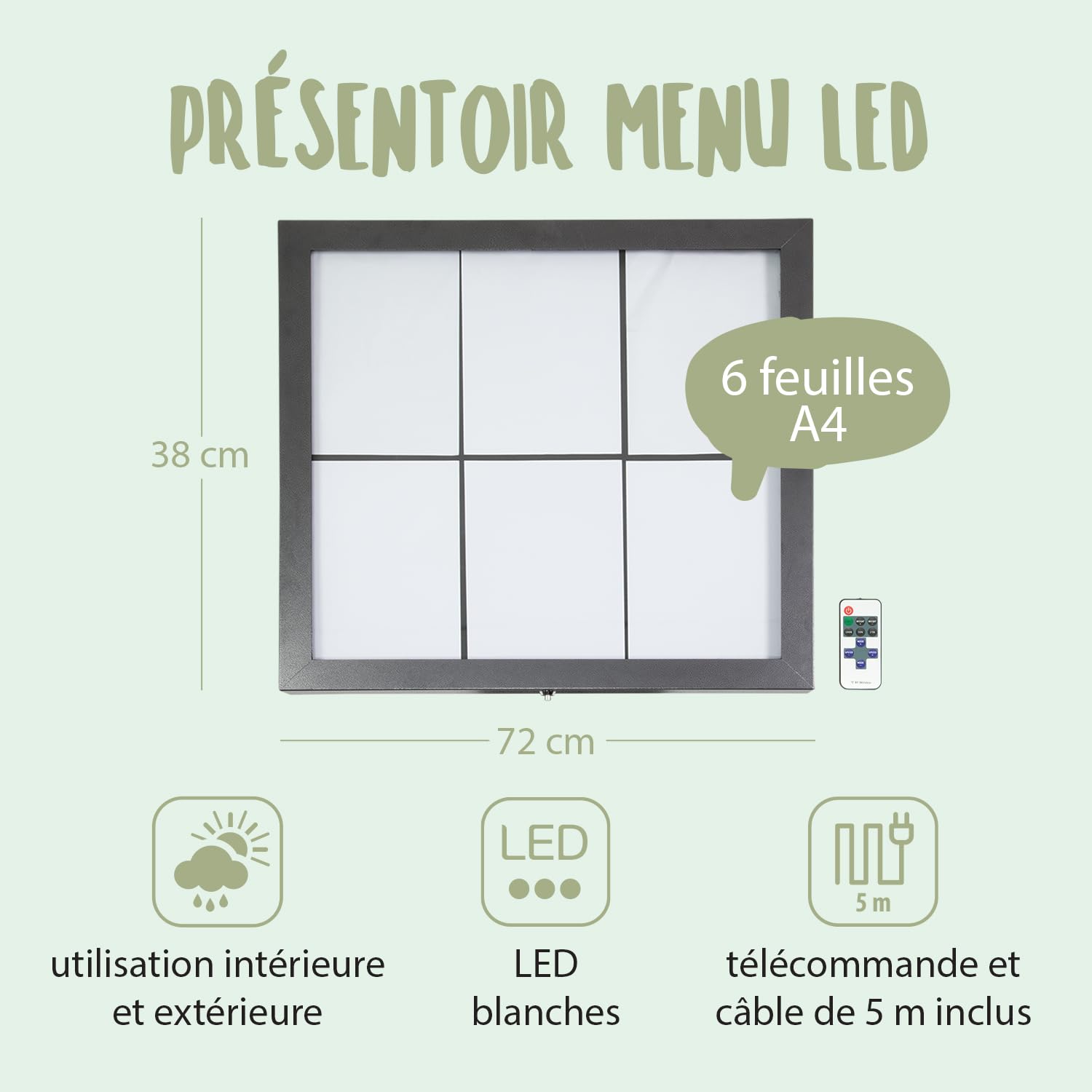 Security Coated Steel Outdoor Menu Holder with LED Light – A4 | 6 Pages Wall Mounted Post Stainless Steel Restaurant Cafe Bar Grey