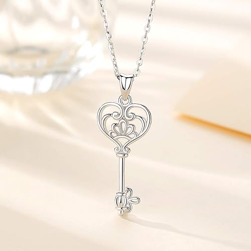 Miniatura 9 de EUDORA Collar de plata de ley con colgante de llave de felicidad de VA Bless de 180in regalo para mujeres esposa madre hija cadena de 180in