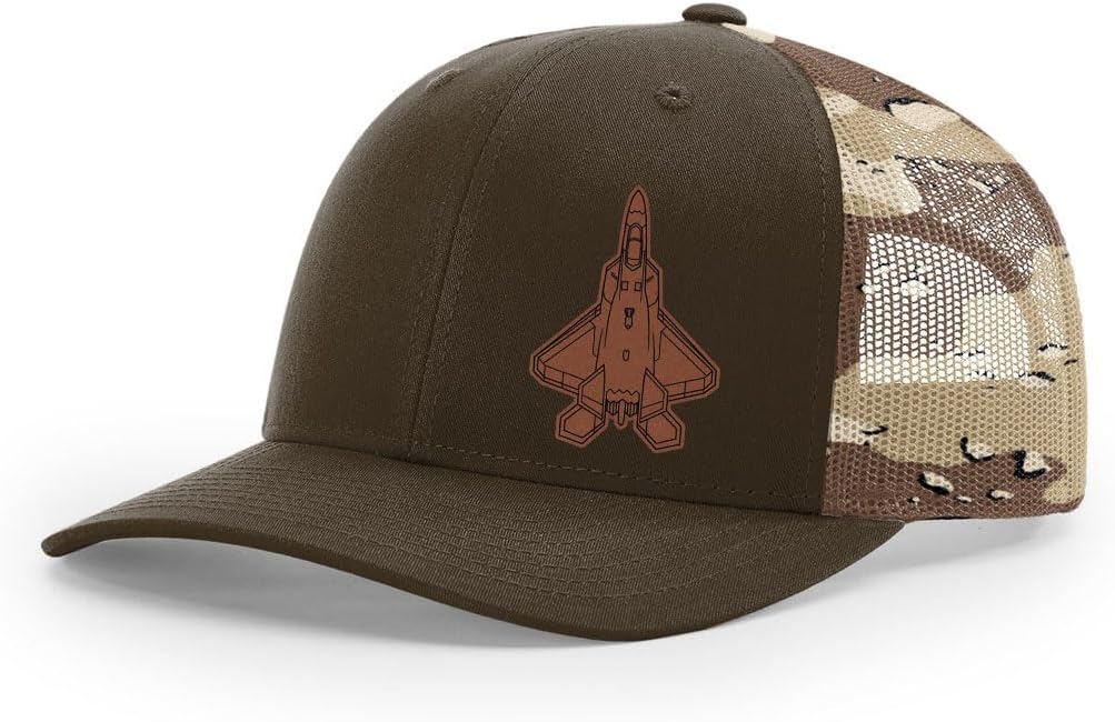 F-22 Raptor Stealth Fighter Side Panel Laser Engraved Leather Patch Richardson 112 Snapback Trucker Hat Cap