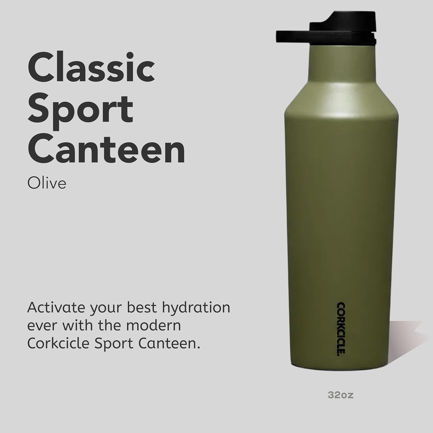 Corkcicle Sport Canteen - Keeps Drinks Cold 25 Hours - Stainless Steel Water Bottle - Triple-Insulated - Spill-Proof - Summer Drinkware Gift - Keeps Drinks Ice Cold - 20 oz - Olive