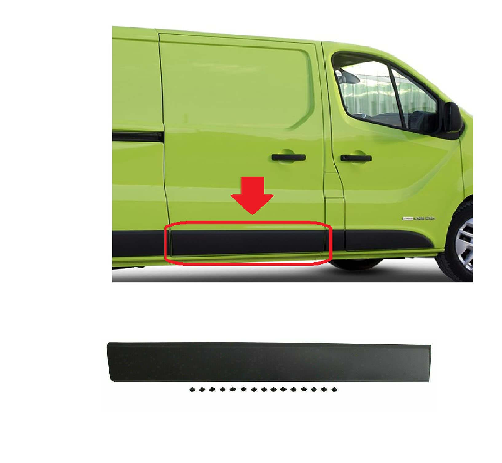 Panneau de Moulage Central Long côté Droit Compatible avec Trafic III, Vivaro B MK2, NV300, Talento 2015-2021 OE: 828208208R, 828208208