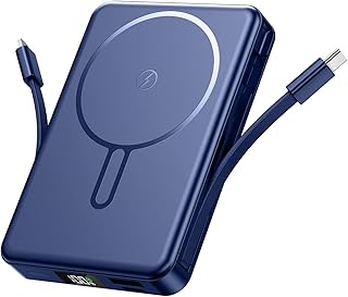 Magnetic Portable Charger, Power Bank Fast Charging 22.5W 10000mAh, Portable Charger with Built in Cable, for Magsafe Battery Pack Compatible with iPhone 17/16/15/14/13/12 Pro/Pro Max, Samsung Blue