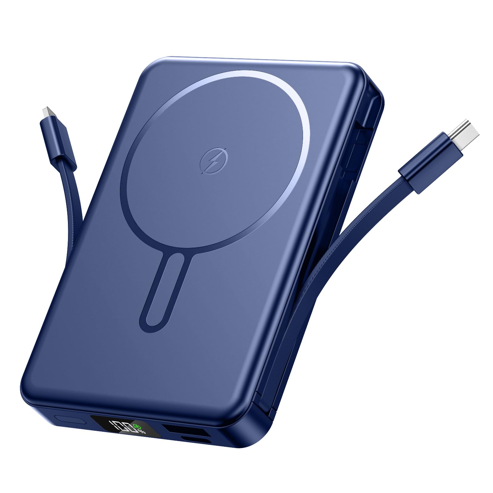 PDBEST Magsaf Power Bank 10000mAh, Wireless Magnetische Powerbank Schnelles Laden mit LED-Display Mini Powerbank mit Type-C/USB-A 22,5W Schnellladung für Air iPhone 17/16/15/14/Pro Max Blue