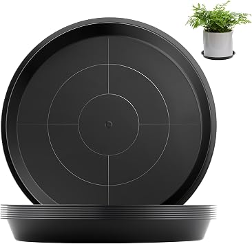 8 Pcs Plant Pot Saucers 20cm Black Plant Trays for Pots Large Plant Saucers Heavy Duty Plant Tray Plastic Drip Trays for Plant Pots Indoor/Outdoor Garden Horticulture Hydroponics Household