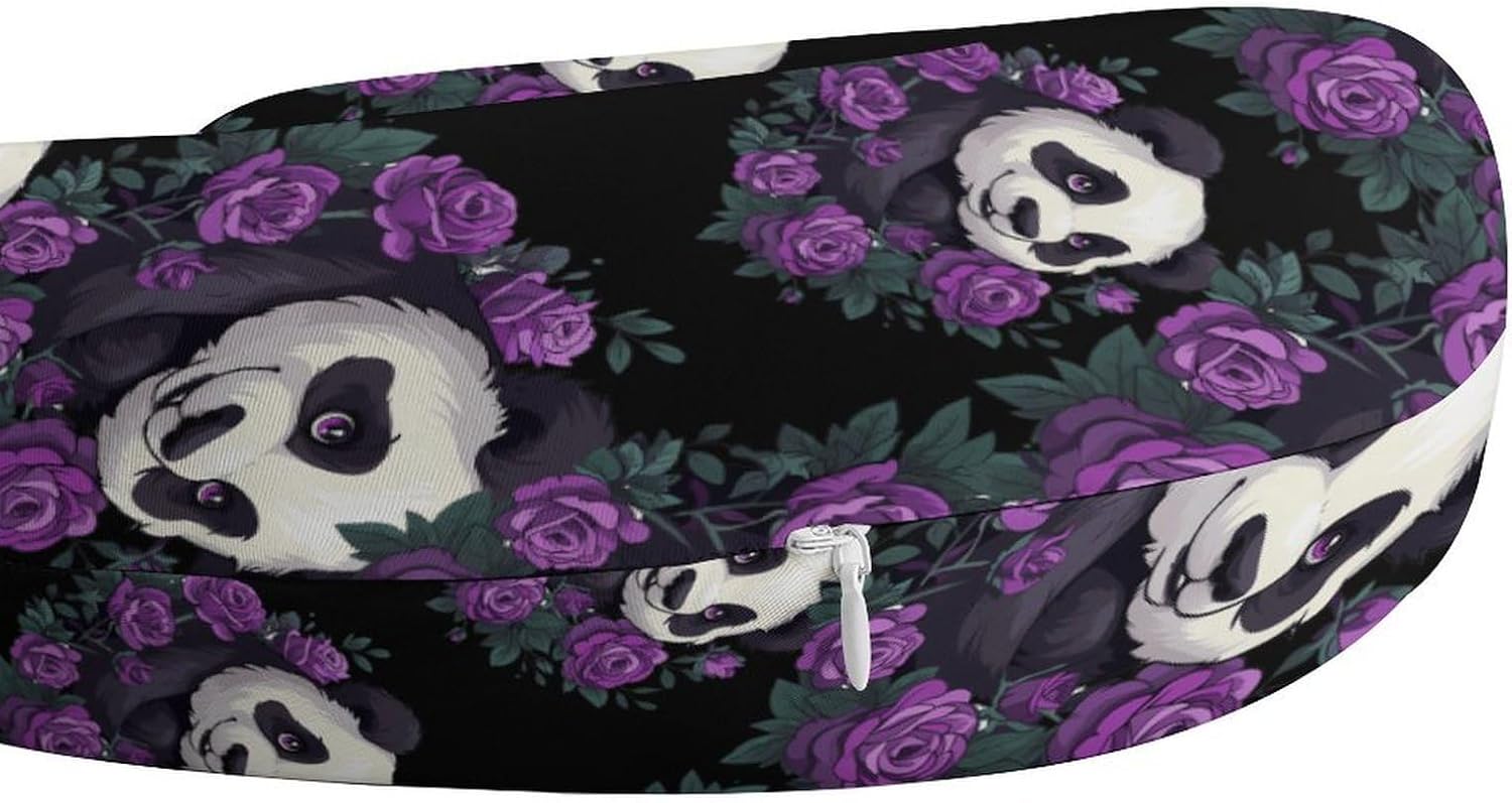 Cute Panda Purple Flowers Travel Pillow U Shape Neck Pillow Washable Pillowcase for Sleeping Chair