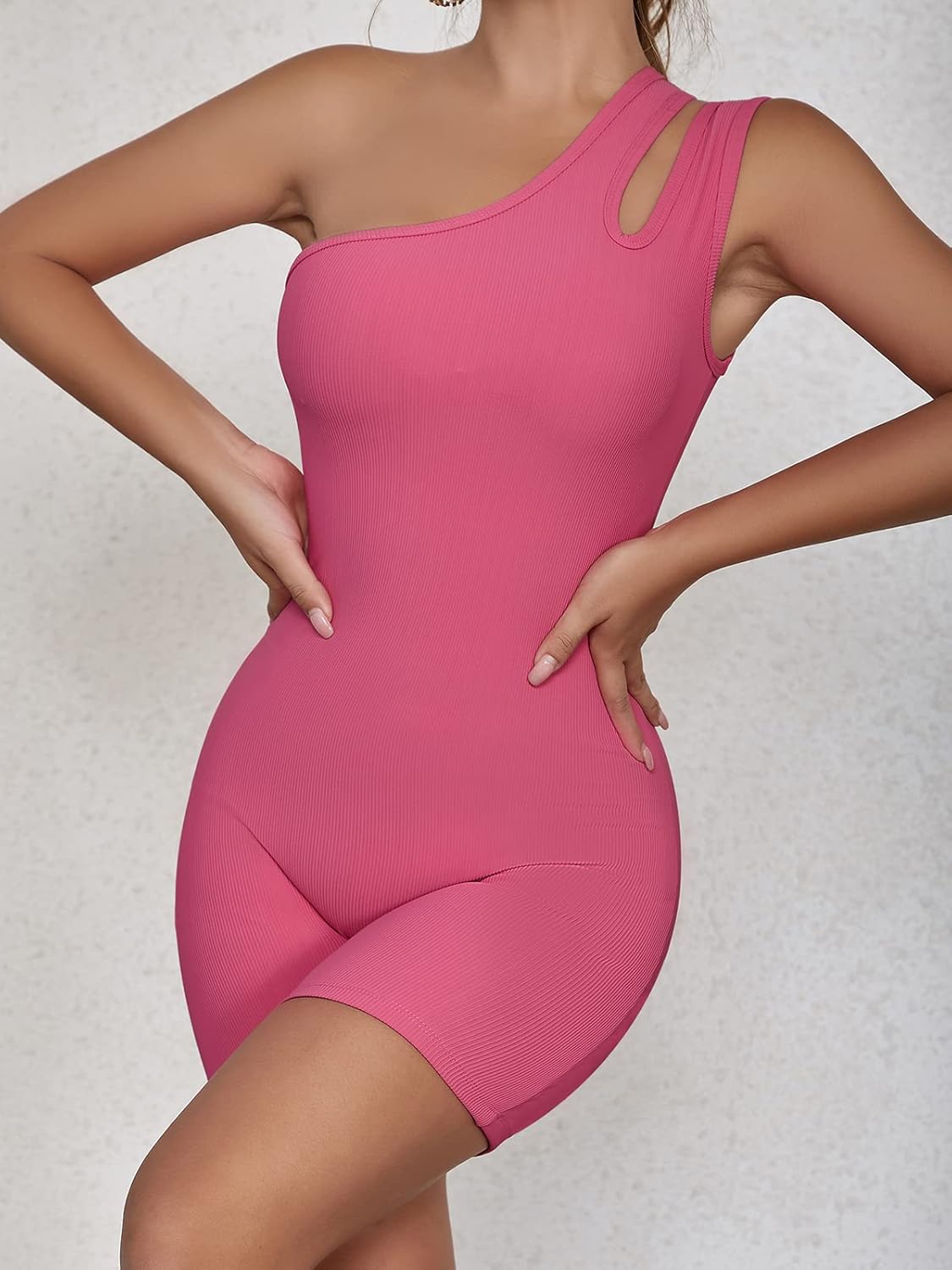 VUTRU Womens Sexy One Piece One Shoulder Two Halters Sleeveless Bodycon Shorts Jumpsuits Bodysuit Ribbed Sports Romper - Image 5