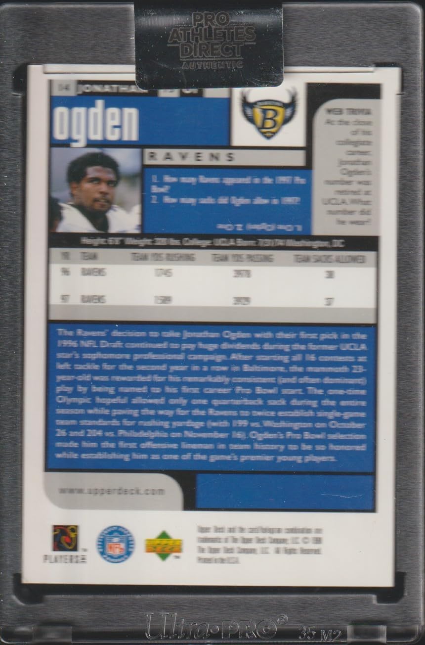 1998 UD Choice Jonathan Ogden Ravens Autographed Football Card