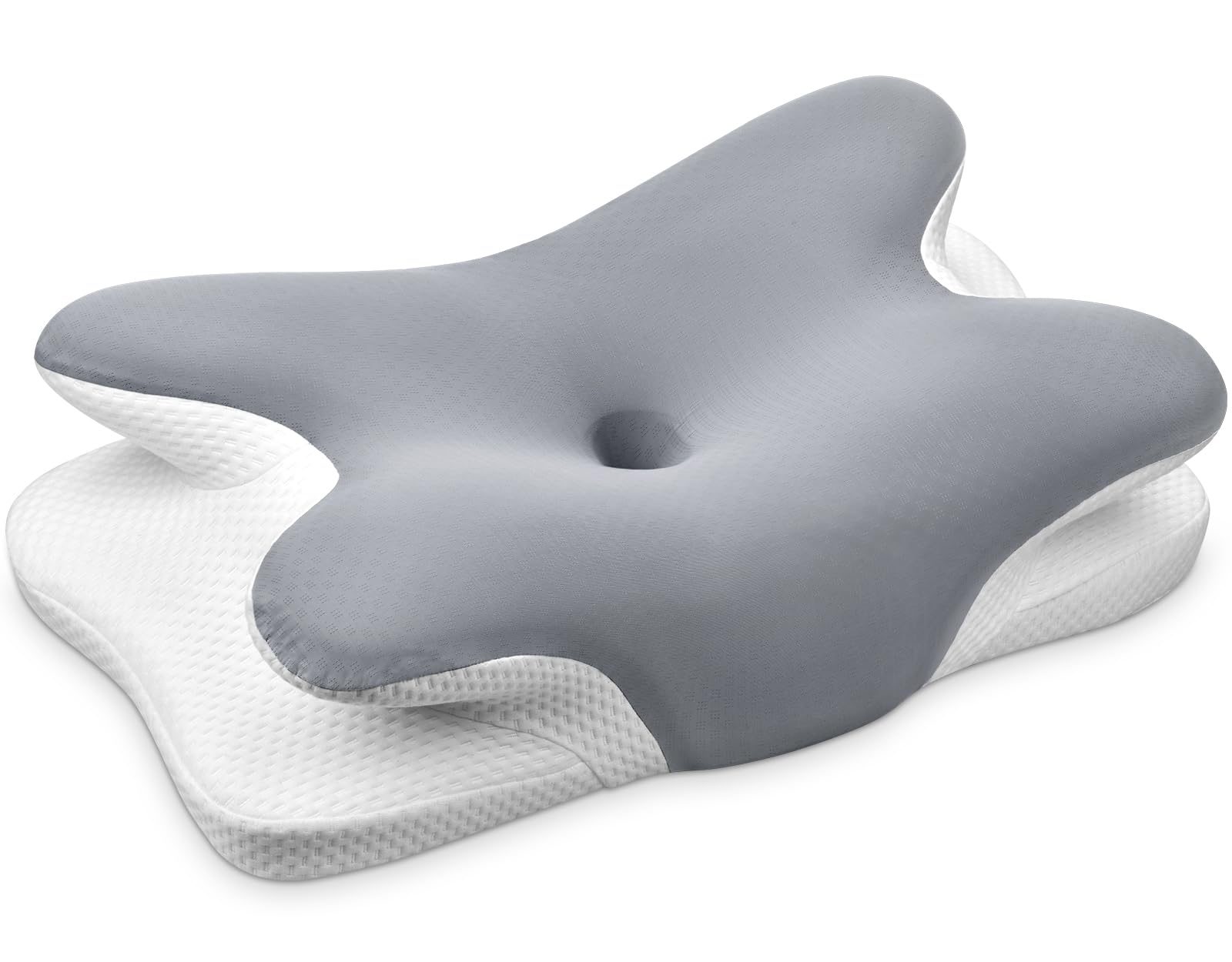 Ehomfory Cuscino Cervicale per Dormire, 2 in 1 Cuscino Ergonomico in Memory Foam, Cuscino per Supporto Cervicale con Federa Sfoderabile e Lavabile, 62x41x9/12 cm (Grigio)