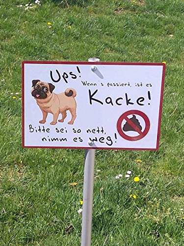 TRIOSK Hunde Schild Warnung Verbotsschild lustig mit Spruch Kacken Verboten Warnschild Hinweis Haufen entfernen Hundeschild Sprüche Geschenk für Hundefreunde Blechschild 30x20 cm groß