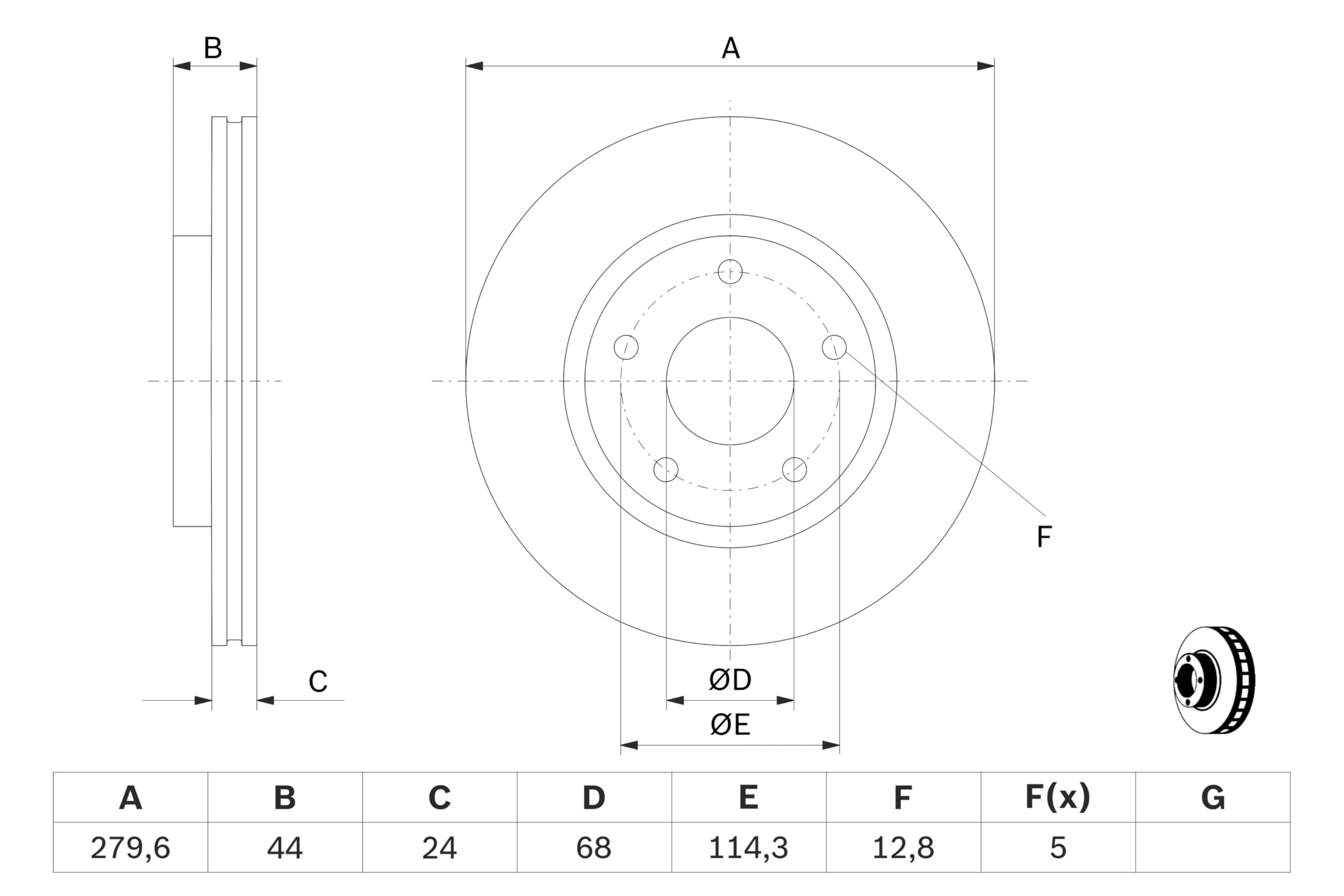 Juego de 2 Discos de Freno Bosch BD1715 - Discos Ventilados de 279.6 mm - Eje Delantero - Certificación ECE-R90 - Buena refrigeración, frenado fiable, protección anticorrosión - 1 Juego de 2 Discos