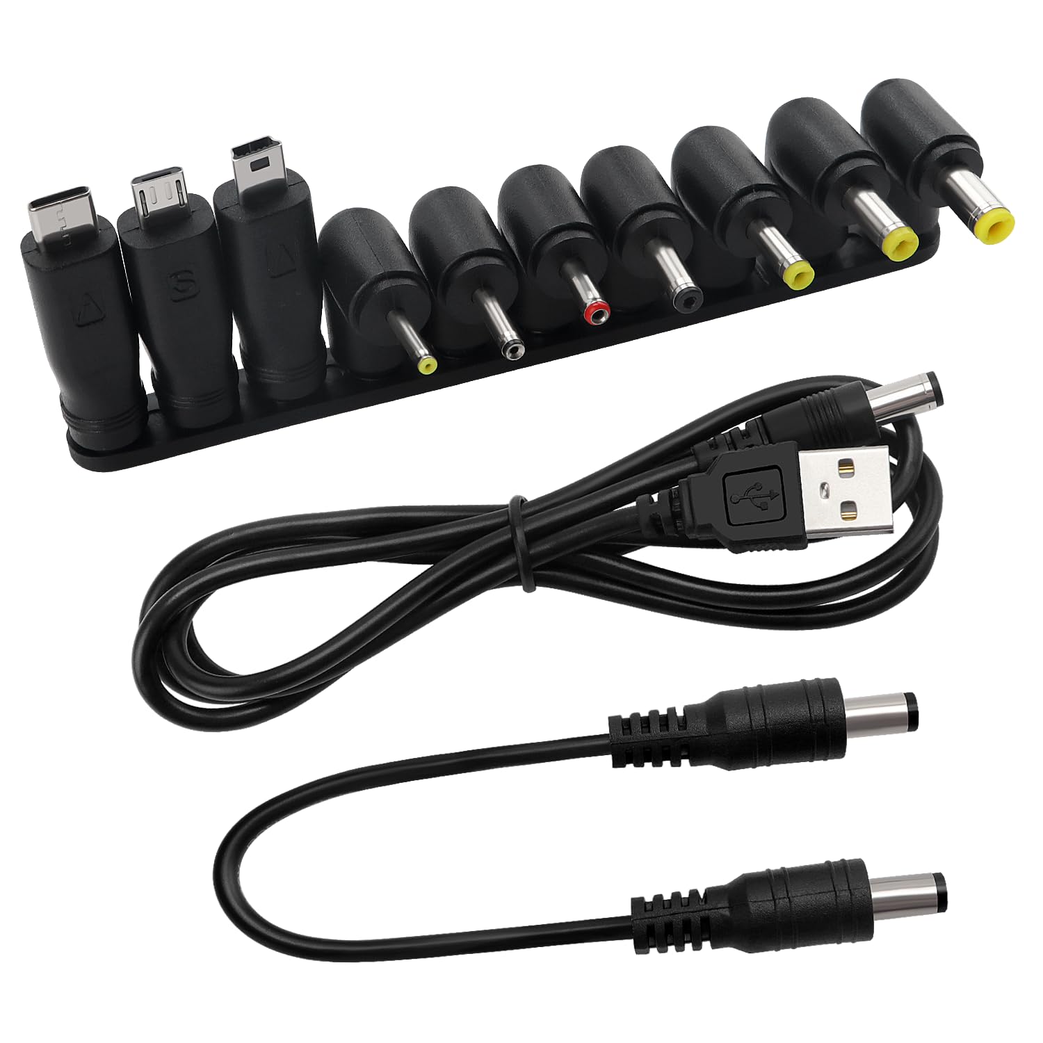 Universal DC Power Adapter Tips Kit,KUOQIY 10 PCS 5.5 X 2.1mm 90 Angle DC Barrel Jack Adapter, with 2 PCS Cable, for Fans, Routers, Desk lamps, Computers