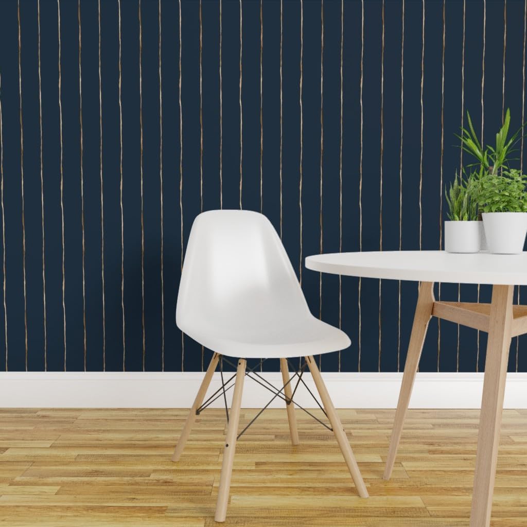 Removable Wallpaper Swatch - Pinstripe Rose Gold Indigo Stripe Minimalist Blue Striped Thin Navy Custom Pre-Pasted Wallpaper by Spoonflower