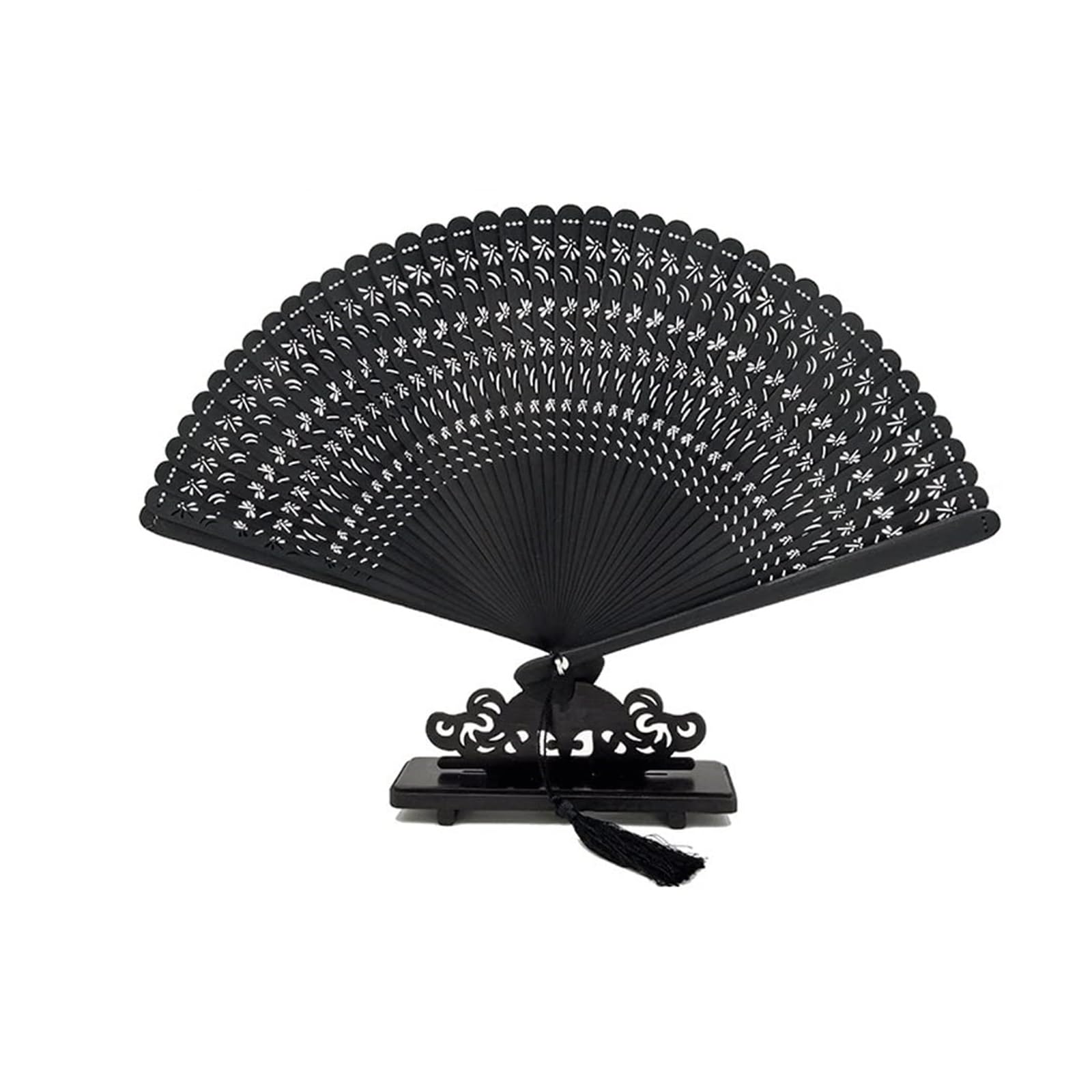 METTEOR Folding Fans Hand Held Fan For Women Chinese With Tassels Wedding Vintage Decorative One Size (Black (B) one size)