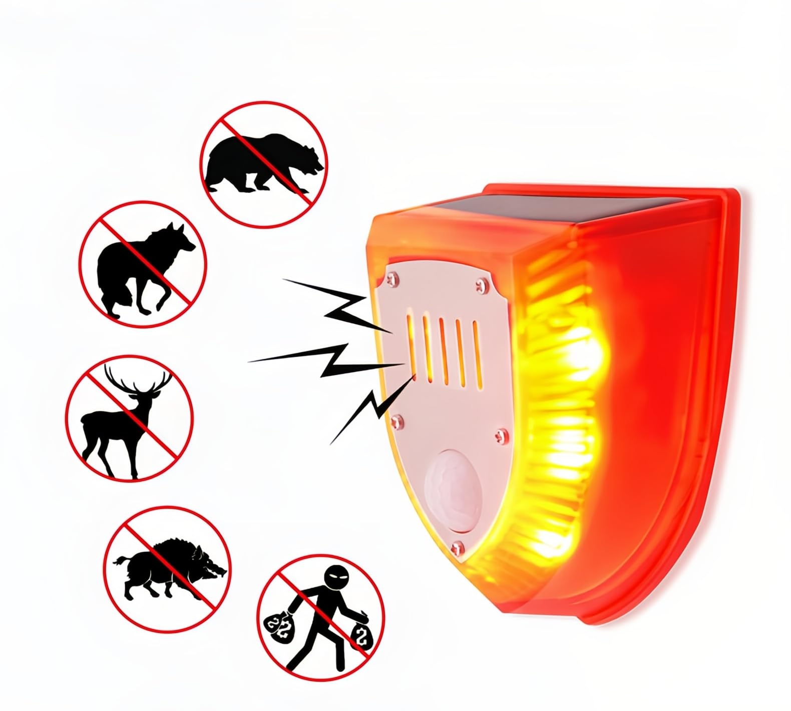 3 Pack Solar sicurezza allarme luci sensore di movimento suoni di sparo e abbaiare suono 129dB Loud IP65 impermeabile luce strobo lampada di avvertimento per esterni