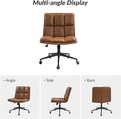 Miniatura 3 de HULALA HOME Modern Faux Leather Home Office Chair with Tilt Lock & Metal Base, Armless Criss Cross Legged Desk Chair with Wheels & Padded Cushion,