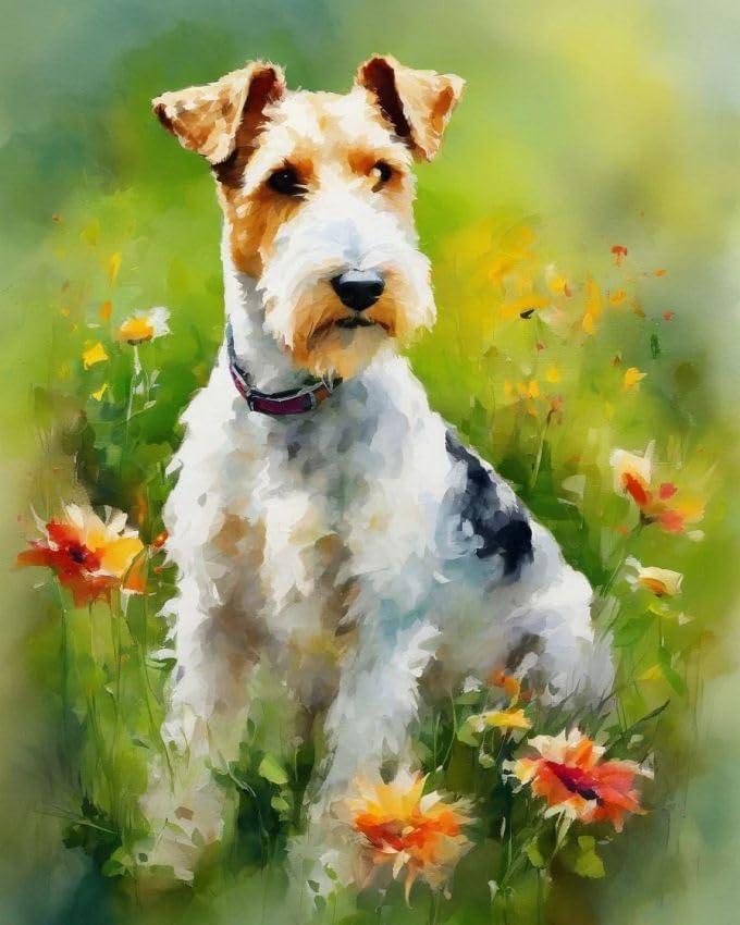 ZMHZMY Paint by Numbers for Adult Wire Fox Terrier Among Flowers DIY Canvas Oil Painting Kit for Adults with Paintbrushes Acrylic Pigment Drawing Paintwork,40x50cm