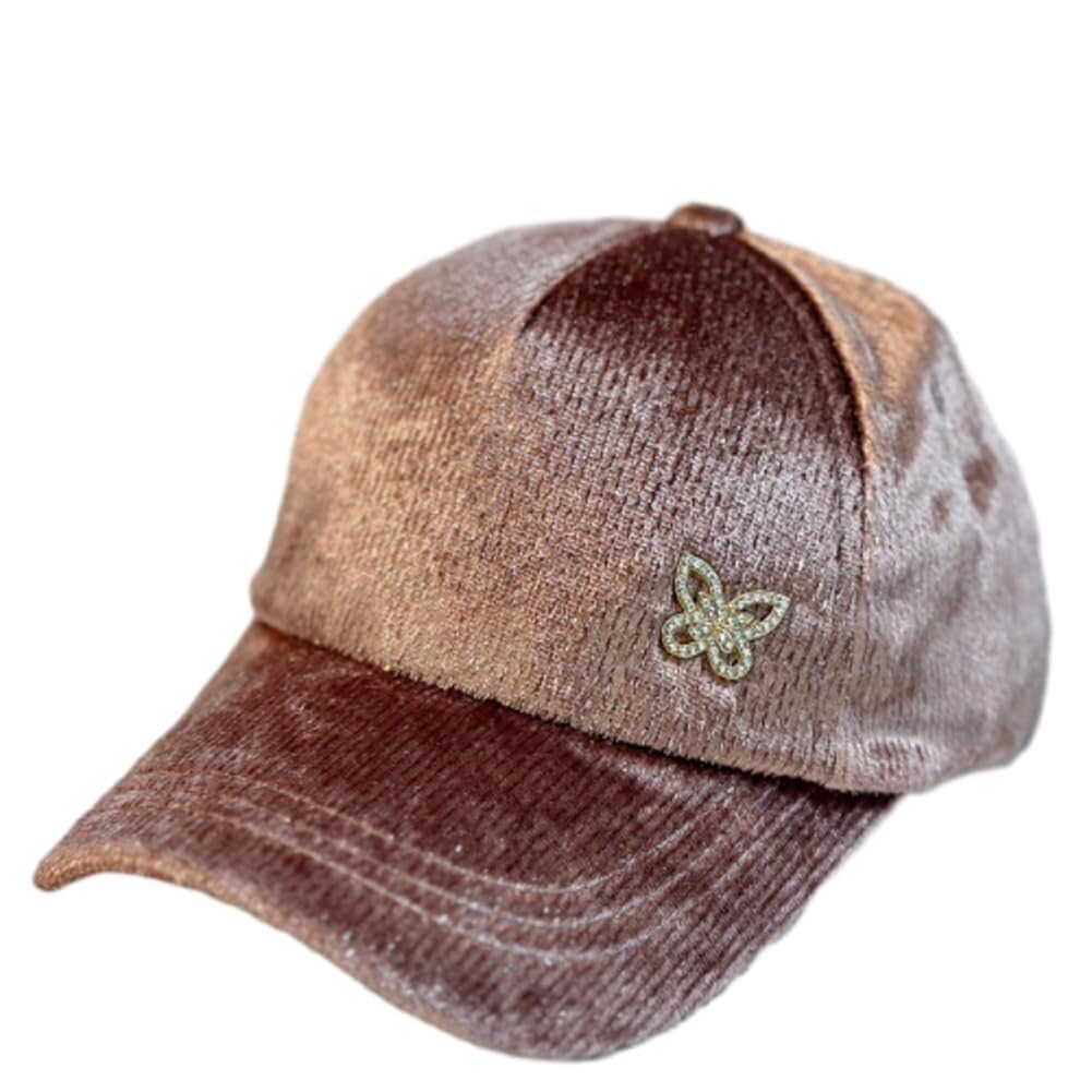 Casquette baseball velours rose gold strass papillon pour sorties urbaines et festivals