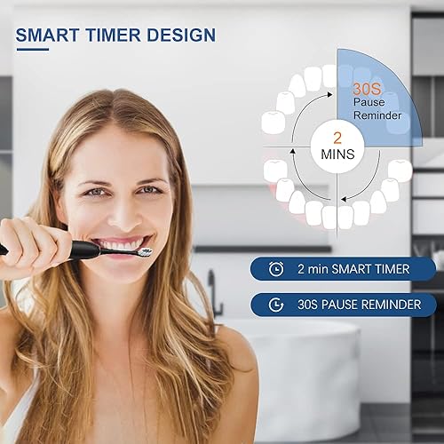 Miniatura 3 de SENWEN Paquete de 2 cepillos de dientes eléctricos recargables para adultos y niños, cepillo de dientes blanqueador sónico con 8 cabezales de