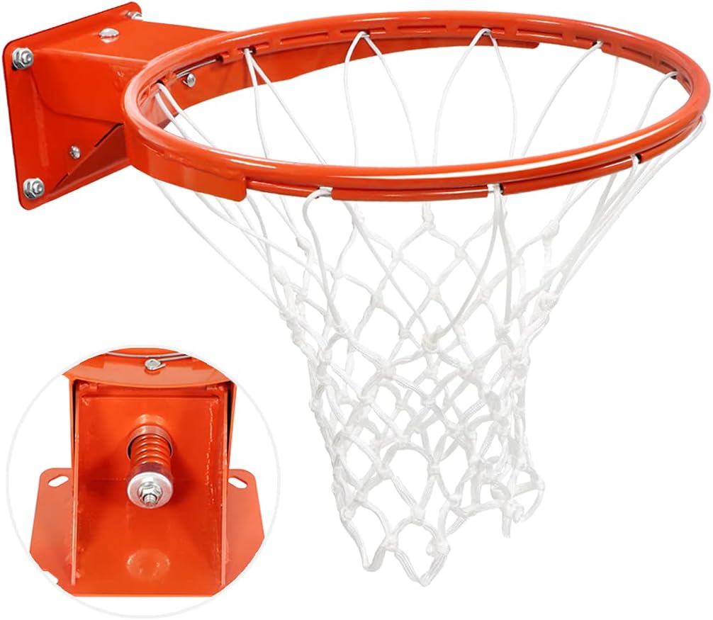 Wall Mounted Basketball Rim,Heavy Duty 18 Inch Breakaway Basketball Rim and Net Replacement