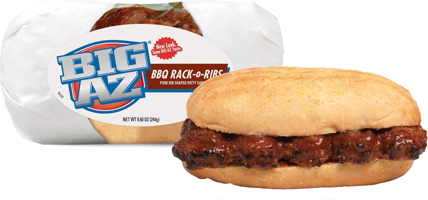 Advance Pierre Big Az Rack Oiled Ribs BBQ Pork Sandwich - 8.6 oz, 8 Count Bulk Case for Foodservice