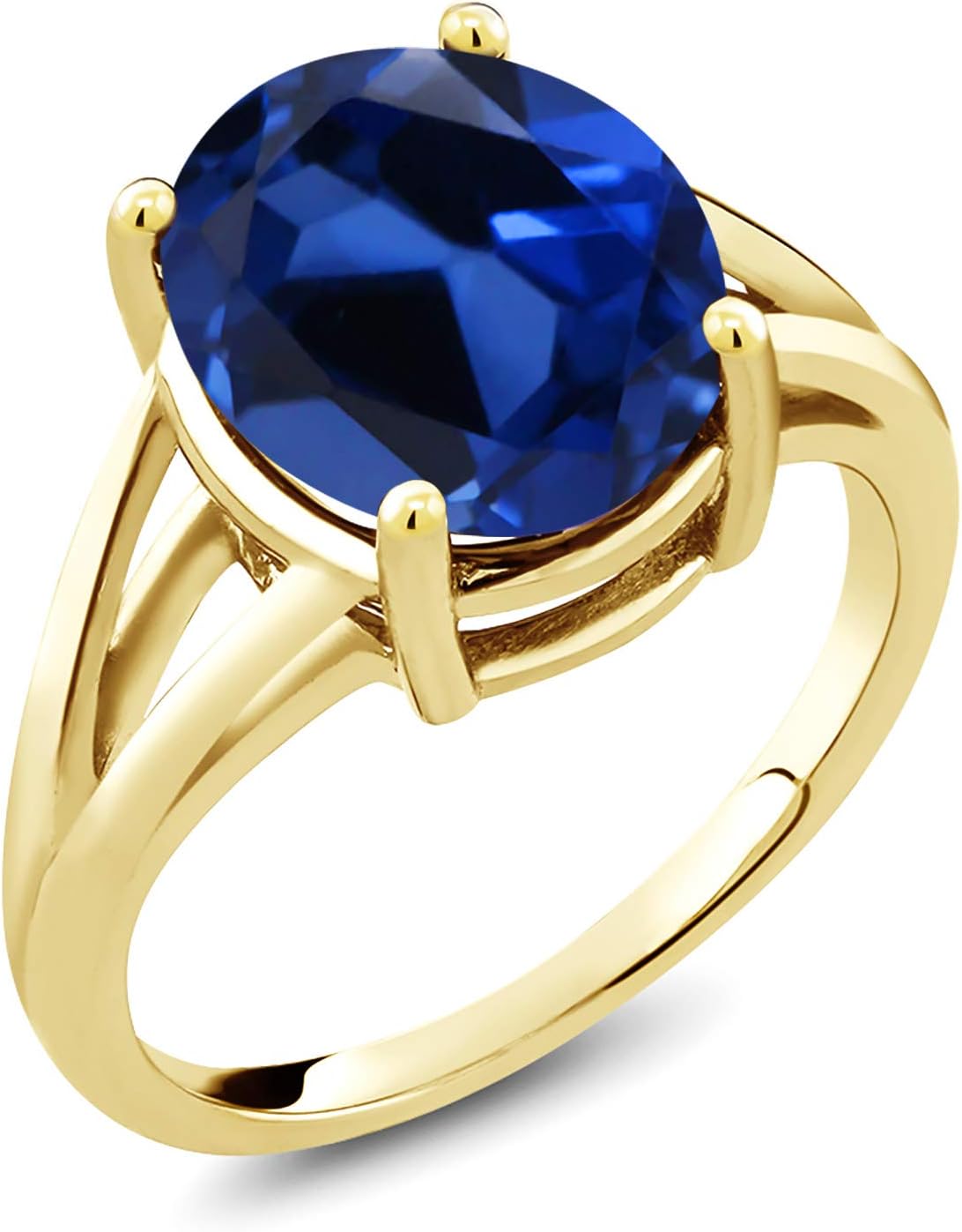 Gem Stone King 18K Yellow Gold Plated Silver 12X10MM Oval Gemstone Birthstone Solitaire Ring | Wedding Engagement Anniversary Promise Ring For Women | Available In Size 5,6,7,8,9