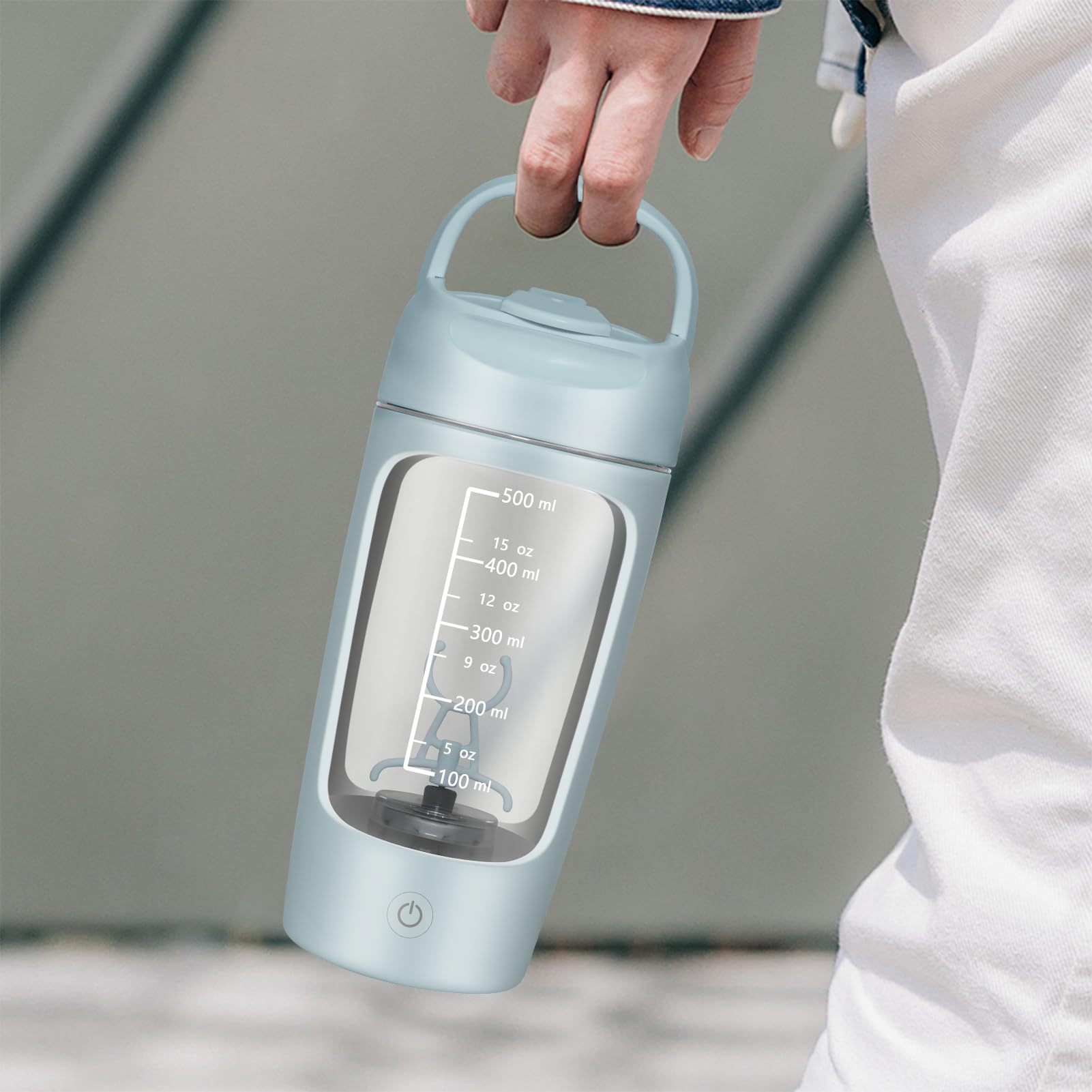 Shaker Électrique Protéine, 650ml Shaker Électrique, Compartiment à Poudre | Bouteille Shaker de Protéines Rechargeable USB C, Anti-Fuite, Tritan sans BPA, pour Shake Protéiné, Sport & Fitness, Bleu