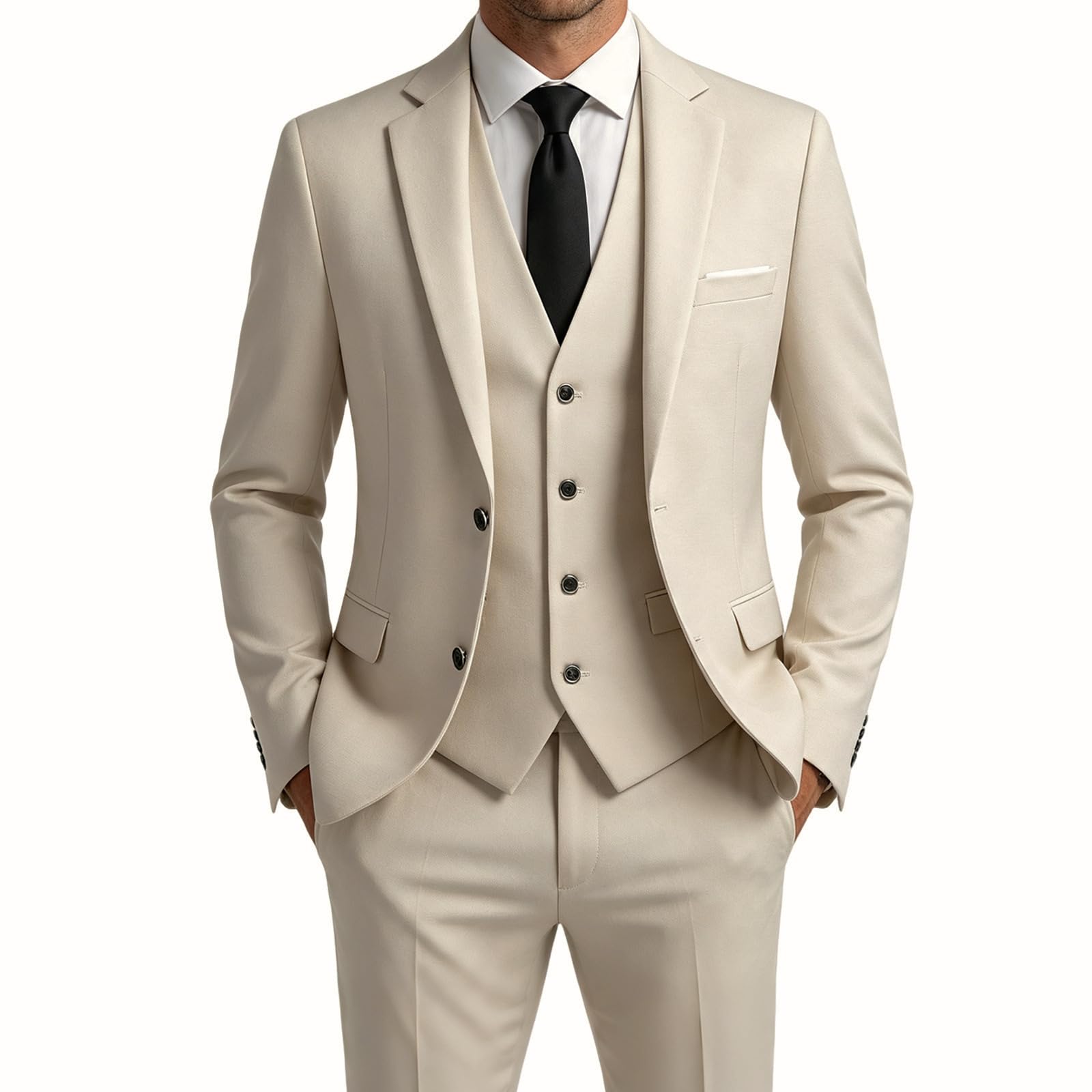 alsopick Mens Suit 3 Piece Slim Fit Two Button Single Breasted Solid Tuxedo Blazer Vest Pants Set for Wedding Prom Formal Business-picture-25