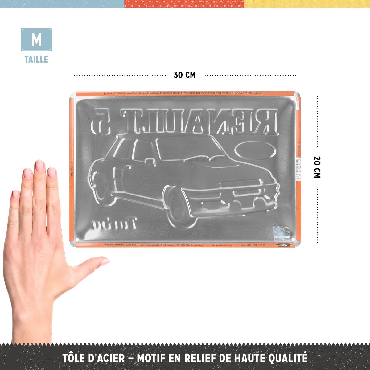 Plaque Métal Rétro Renault R5 Turbo 1980 - 20x30 Cm - Licence Officielle, Design Vintage - Idée Cadeau Fan Auto