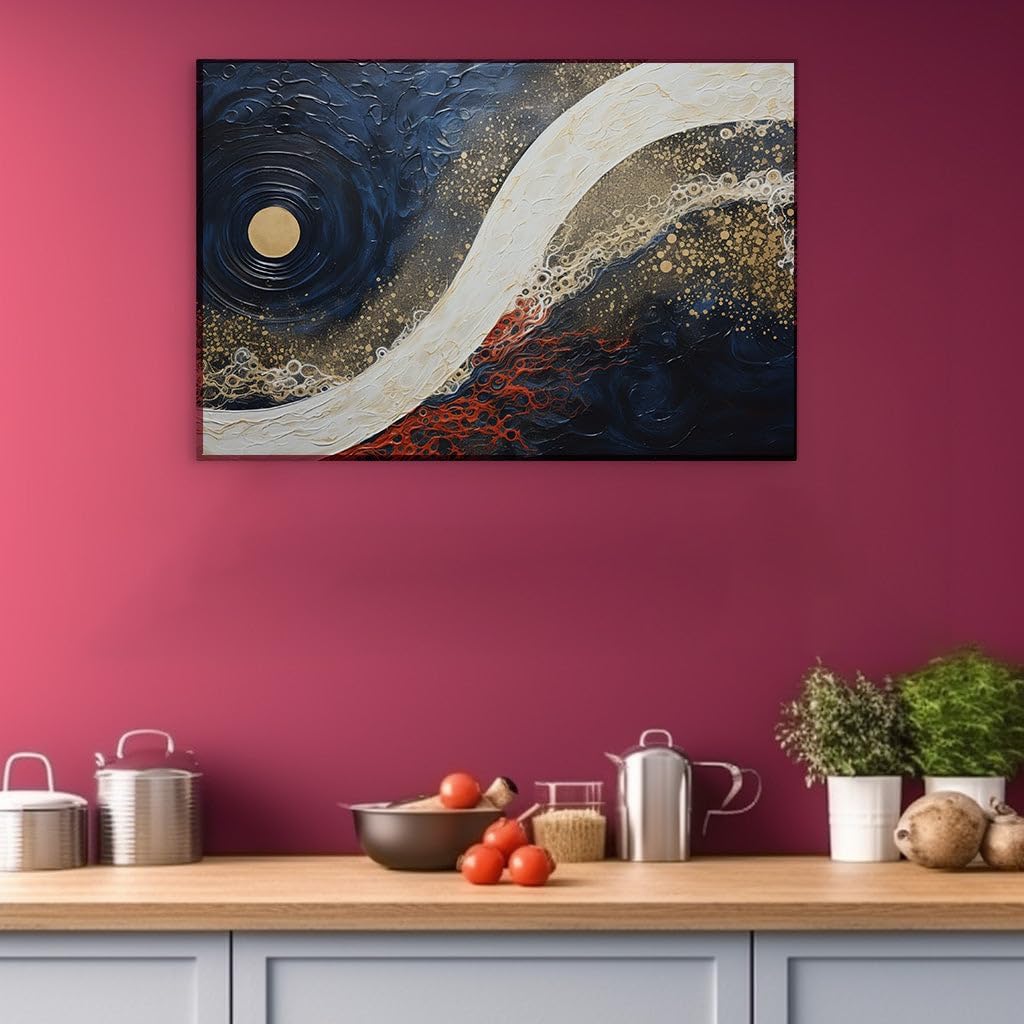 Canvas for Living Room. Golden Moonlight Sonata: A Symphony of Waves in Abstract Art, 27 x 18 inch Canvas Wall Art - Contemporary Masterpieces - Modern Home Decor
