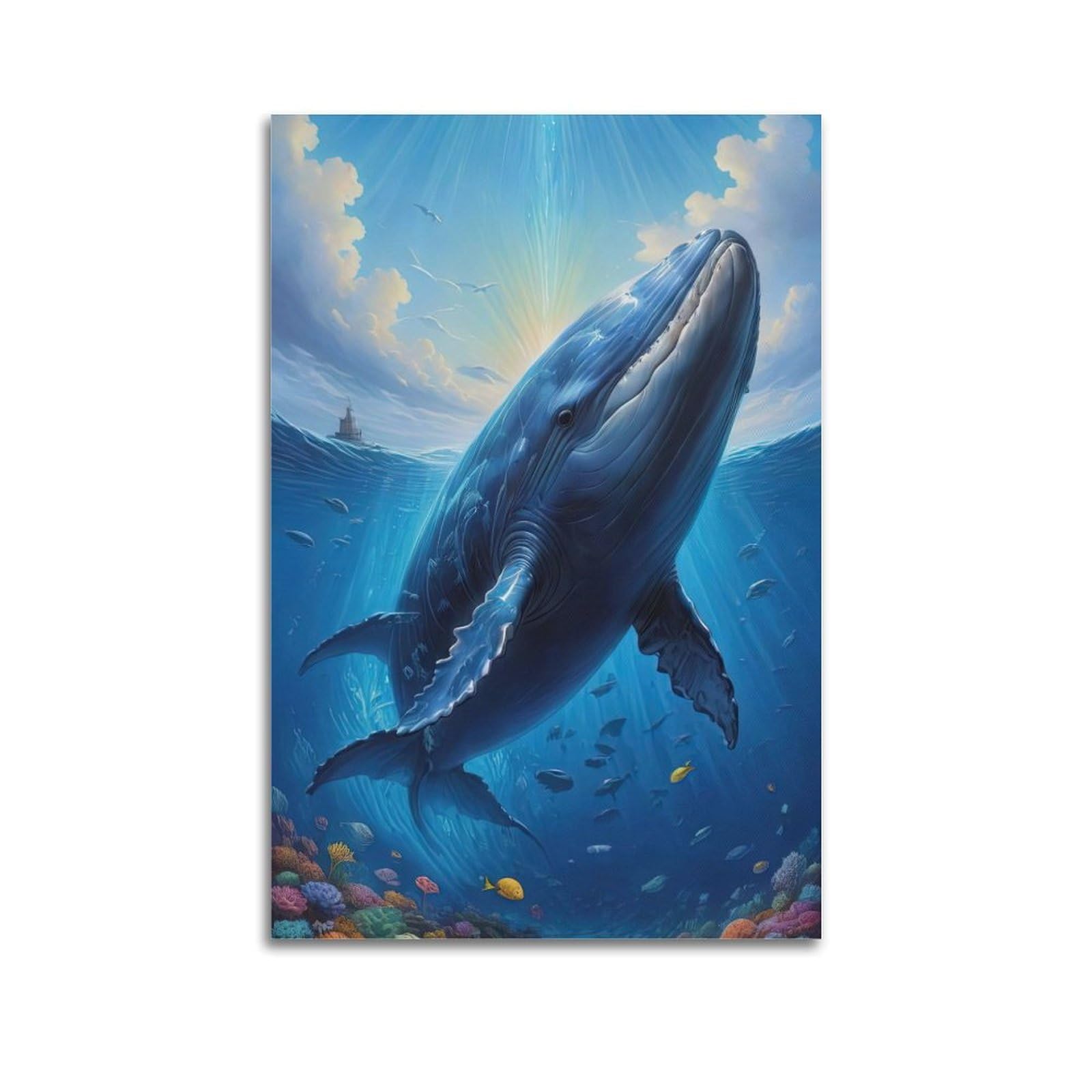 WPHSFX Animal Poster Whales in The Deep Poster Decorative Painting Canvas Wall Posters And Art Picture Print Modern Family Bedroom Decor Posters 24x36inch(60x90cm)